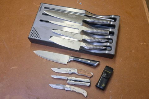 Global knivset, Leatherman, kockkniv, Fällknivar nyslipade & rakbladsvassa